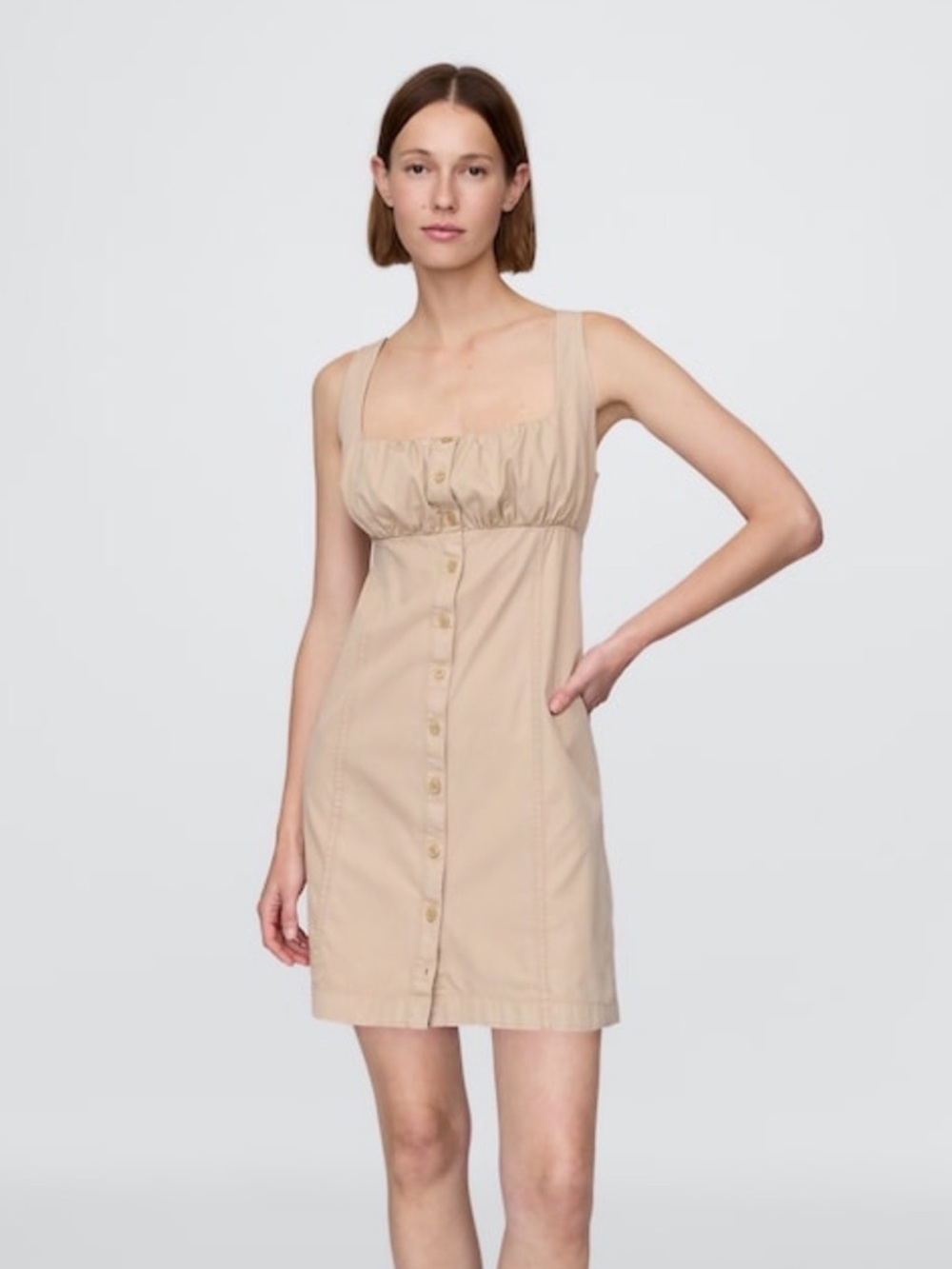 GAP Beige Button-Front Sleeveless Mini Dress NWT